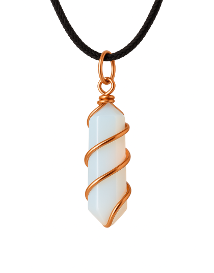 Opal Double-Pointed Pendant Wrapped in Rose Gold-Plated Copper