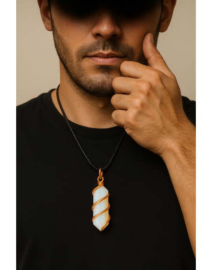 Opal Double-Pointed Pendant Wrapped in Rose Gold-Plated Copper