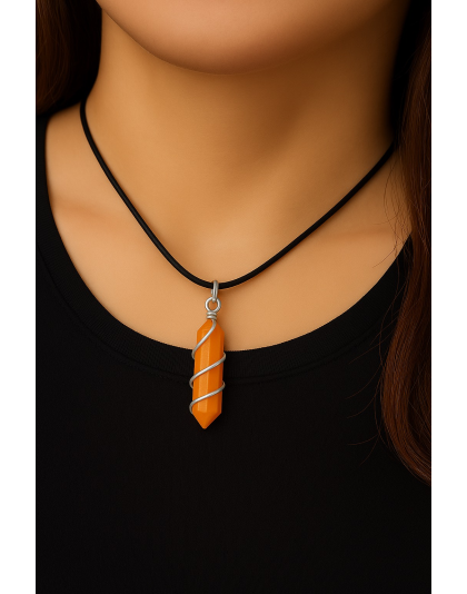 Yellow Aventurine Double-Pointed Pendant Wrapped in silver-Plated Copper