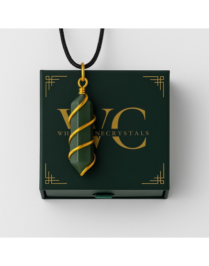 Green Jade Double-Pointed Pendant Wrapped in Gold-Plated Copper