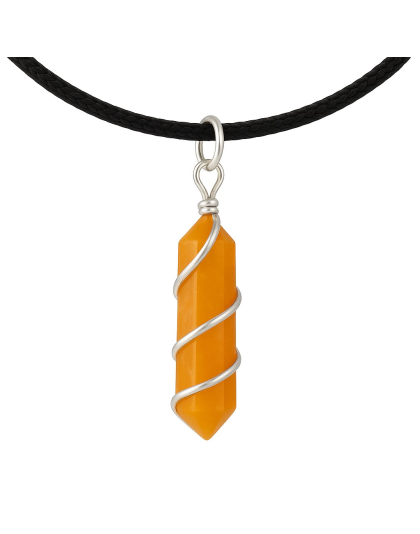 Yellow Aventurine Double-Pointed Pendant Wrapped in silver-Plated Copper