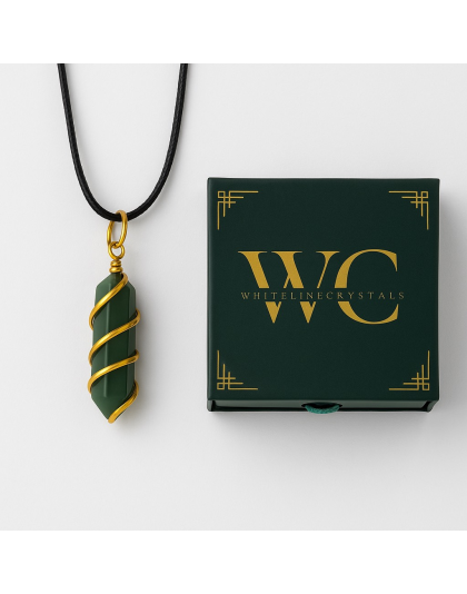 Green Jade Double-Pointed Pendant Wrapped in Gold-Plated Copper