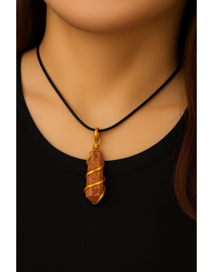 Mariam jasper Double-Pointed Pendant Wrapped in Rose Gold-Plated Copper