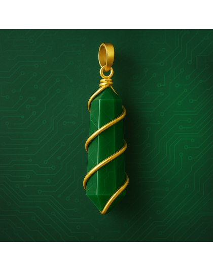 Green Jade Double-Pointed Pendant Wrapped in Gold-Plated Copper