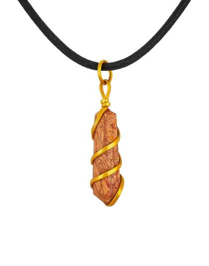 Mariam jasper Double-Pointed Pendant Wrapped in Rose Gold-Plated Copper