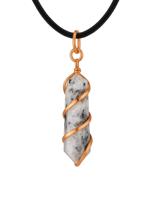 RainBow Moon Stone Double-Pointed Pendant Wrapped in Rose Gold-Plated Copper