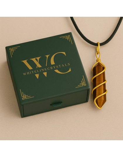Tiger Eye Double-Pointed Pendant Wrapped in Gold-Plated Copper