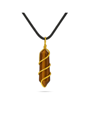 Tiger Eye Double-Pointed Pendant Wrapped in Gold-Plated Copper